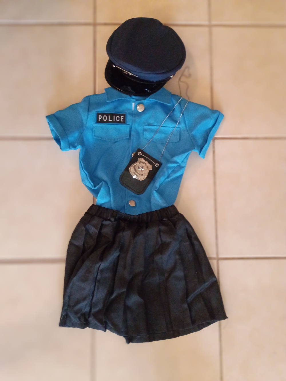 Police Officer Kids Costume Halloween Skirt Cap Badge Top Cap